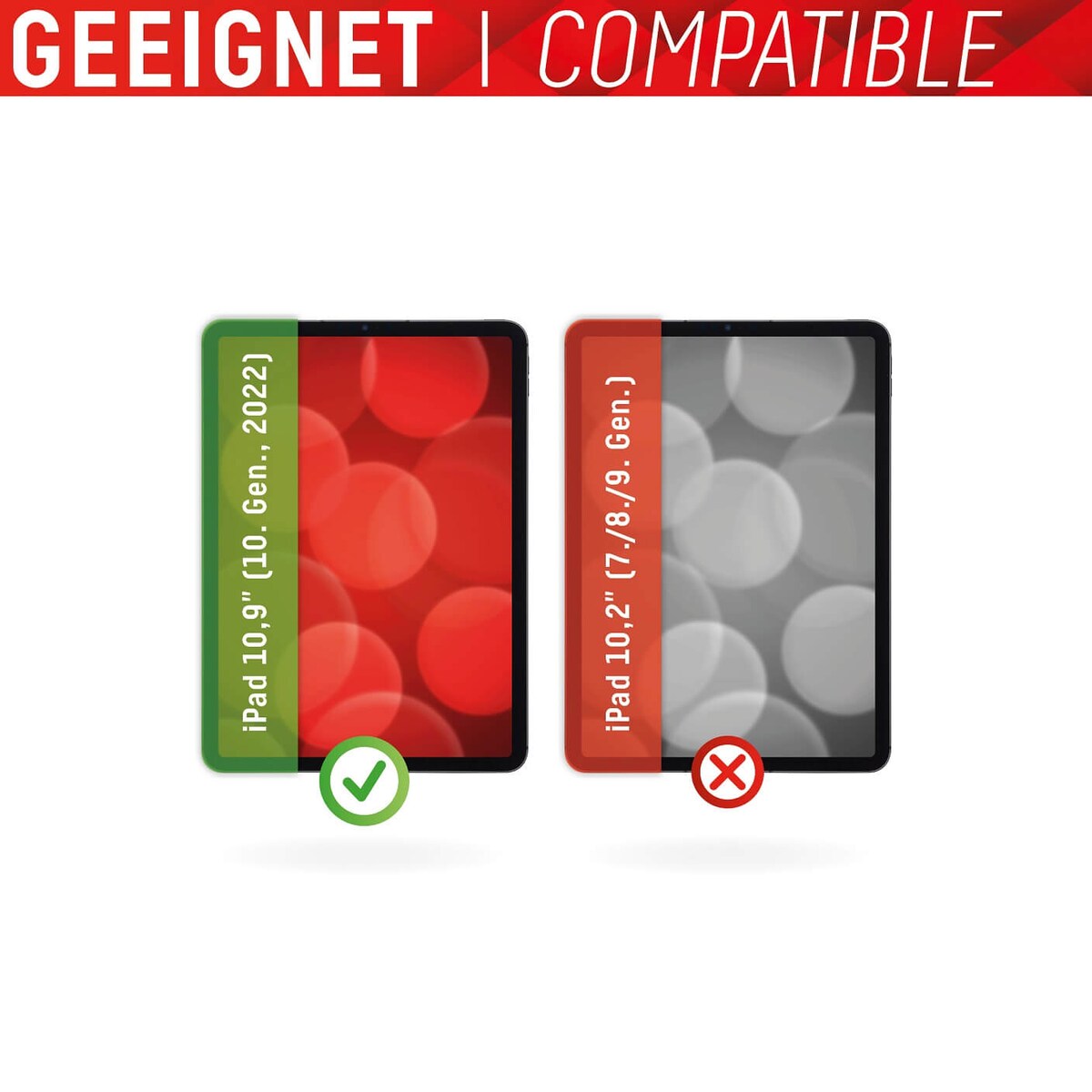 DISPLEX tablet gepantserd glas (9H) voor Apple iPad 10.9'' (10e gen.), Eco montageframe L-vorm, onbreekbaar, ultradun, onzichtbaar