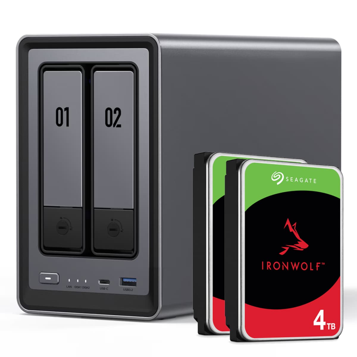 UGREEN DXP2800 8TB Seagate IronWolf NAS bundel NAS incl. 2x 4TB