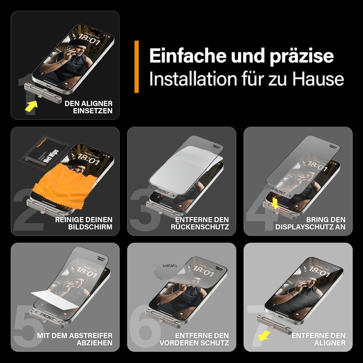 PanzerGlass™ MATRIX-schermbeschermer met D3O iPhone 15 Pro Ultrabrede pasvorm met AlignerKit