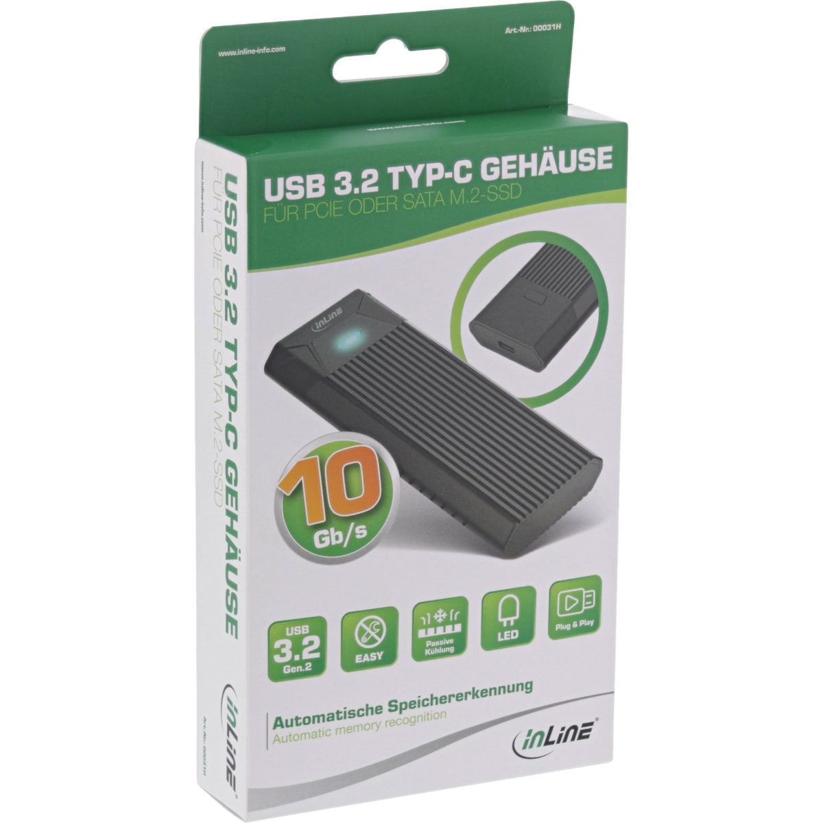 InLine® USB3.2 Gen.2 USB-C naar M.2 SSD (PCIe NVMe & SATA) behuizing