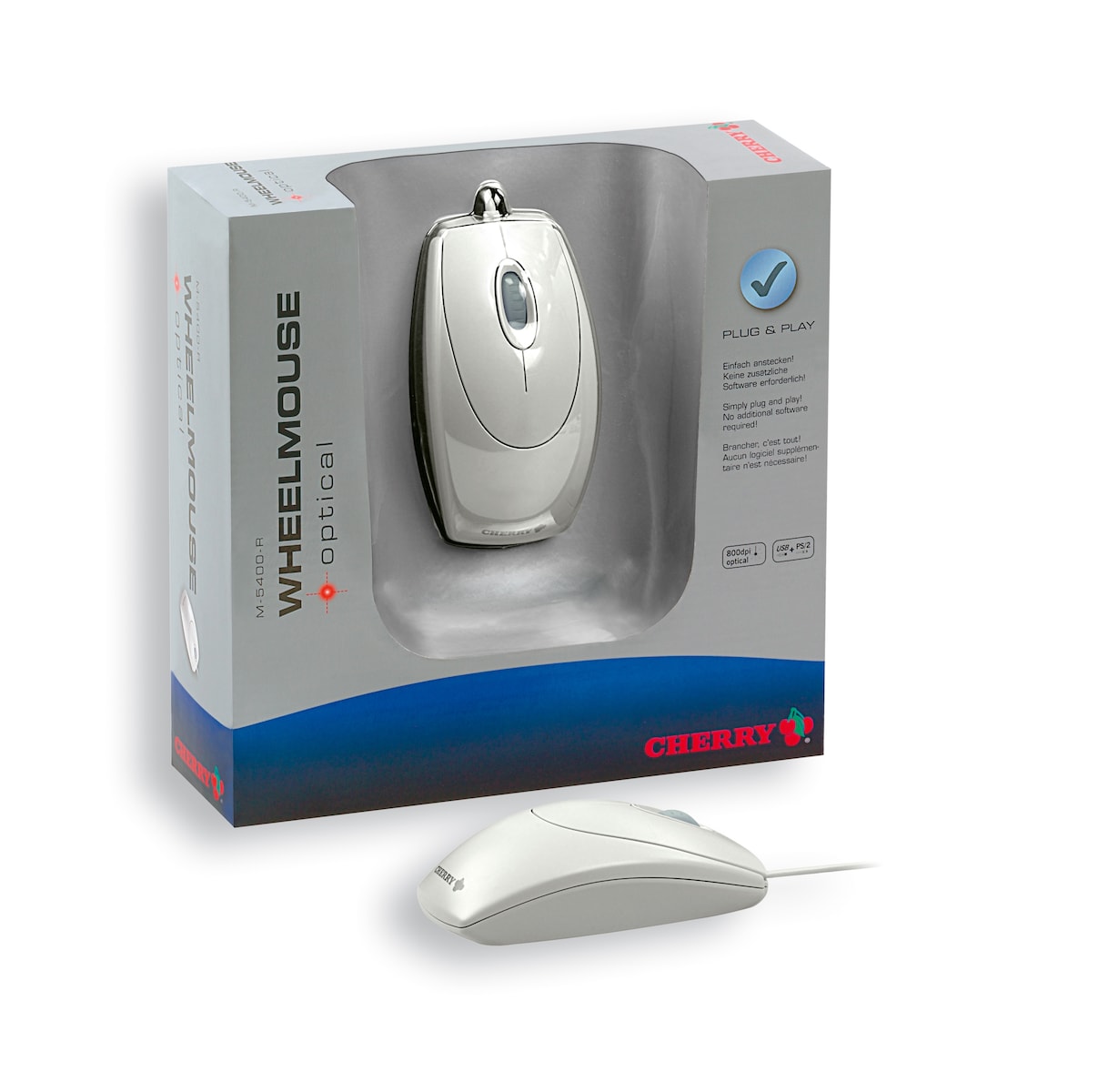 CHERRY optische wielmuis M-5400-0 bedraad, wit-grijs, USB, PS/2-adapter