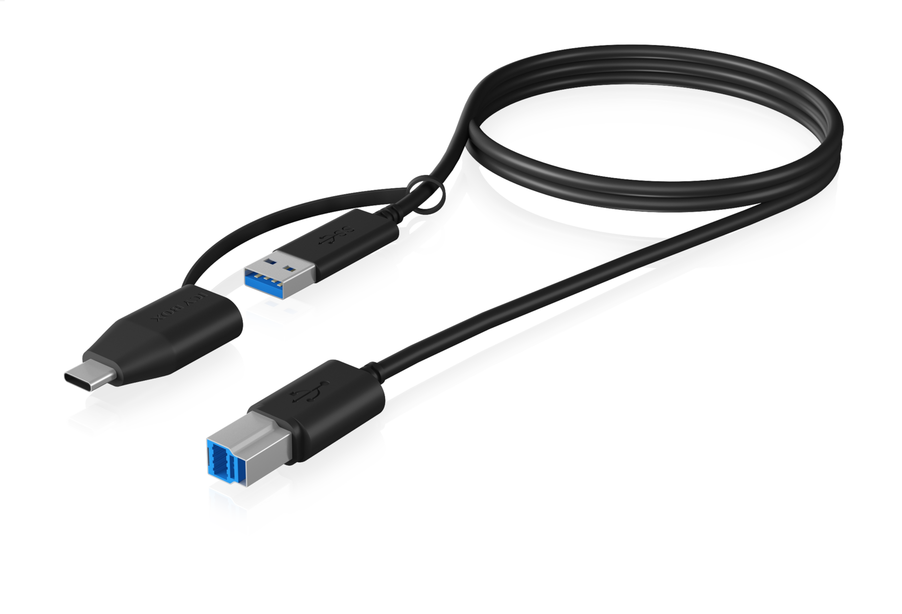 ICY BOX USB 3.2 (Gen 1) Type-B naar USB Type-A & Type-C kabel