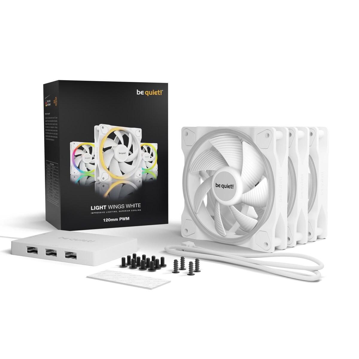 be quiet! LIGHT WINGS WHITE 120mm PWM | 3-pack casefans